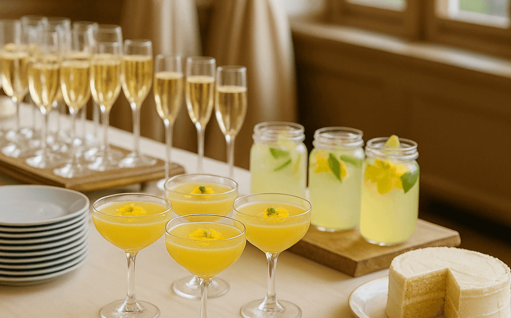 Champagne glasses adorned with yellow Palo Verde blossoms, representing celebration at one of Tucson’s newest annual events and Arizona vacation spots.